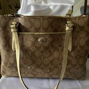 Coach Tan and Brown Signature Shoulder Bag